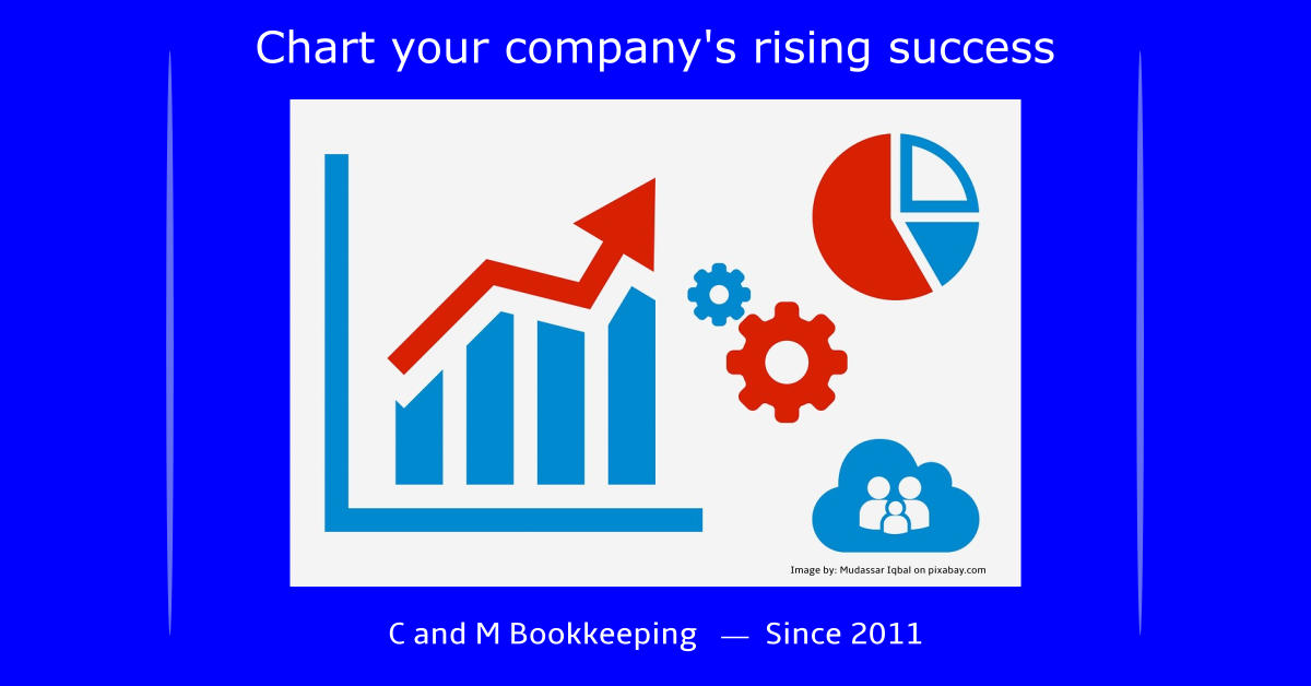Graphic showing upward growth arrow, pie chart, gears, and people silhouette.