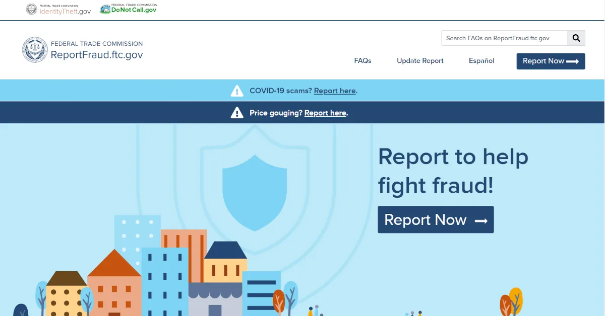 Report Fraud FTC.GOV home page above the fold